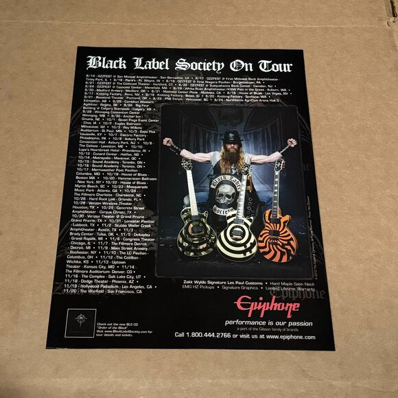 Zakk Wylde of Black Label Society - Epiphone Guitars - 2010 Print Advertisement - Picture 1 of 1